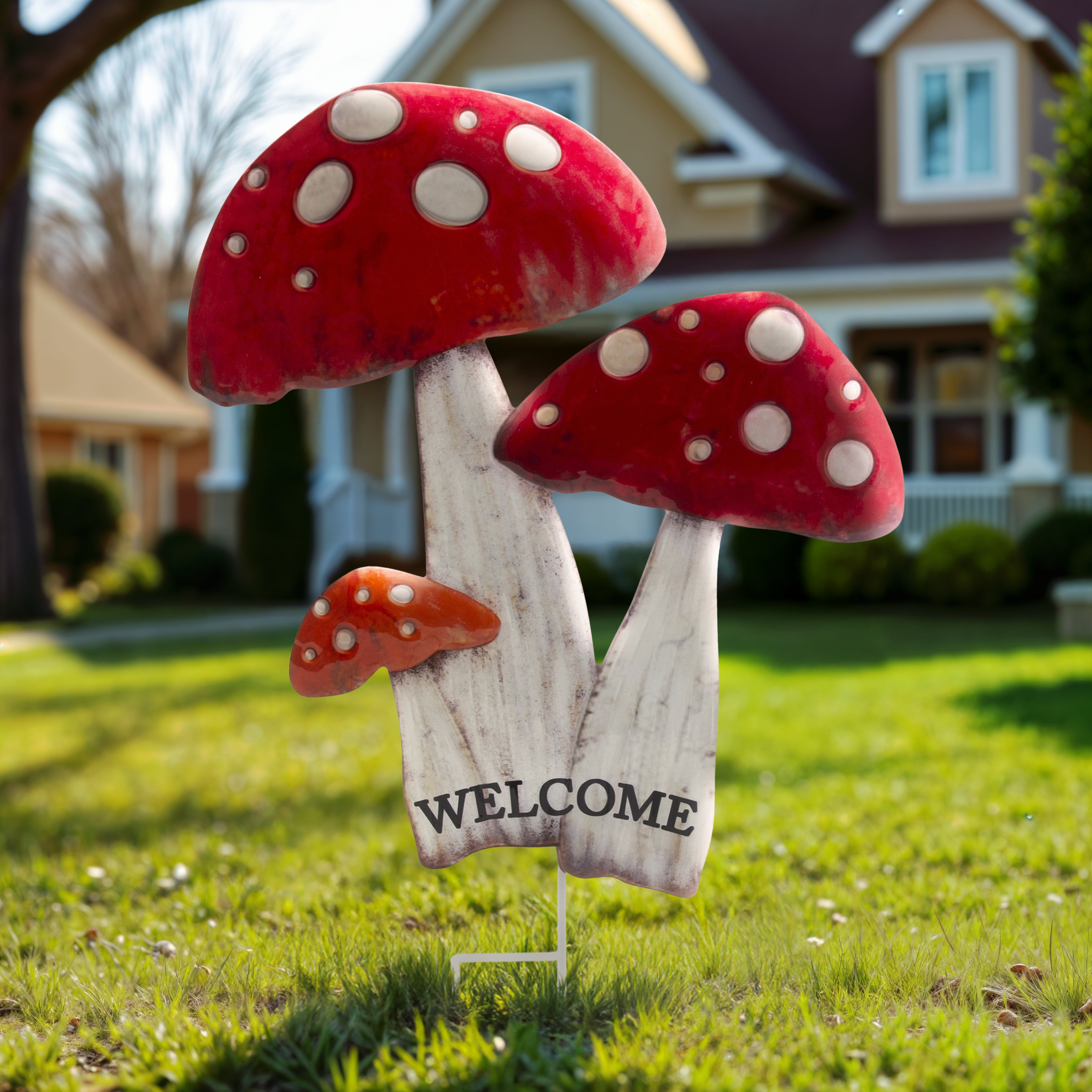 31 inch Metal Mushroom WELCOME Yard Stake